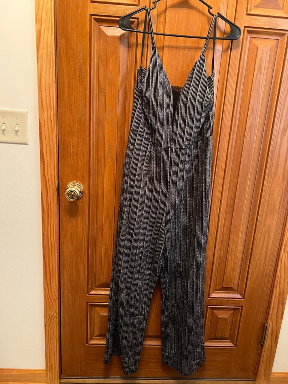 Sweet Storm Metallic Black Striped Wide-Leg Jumpsuit